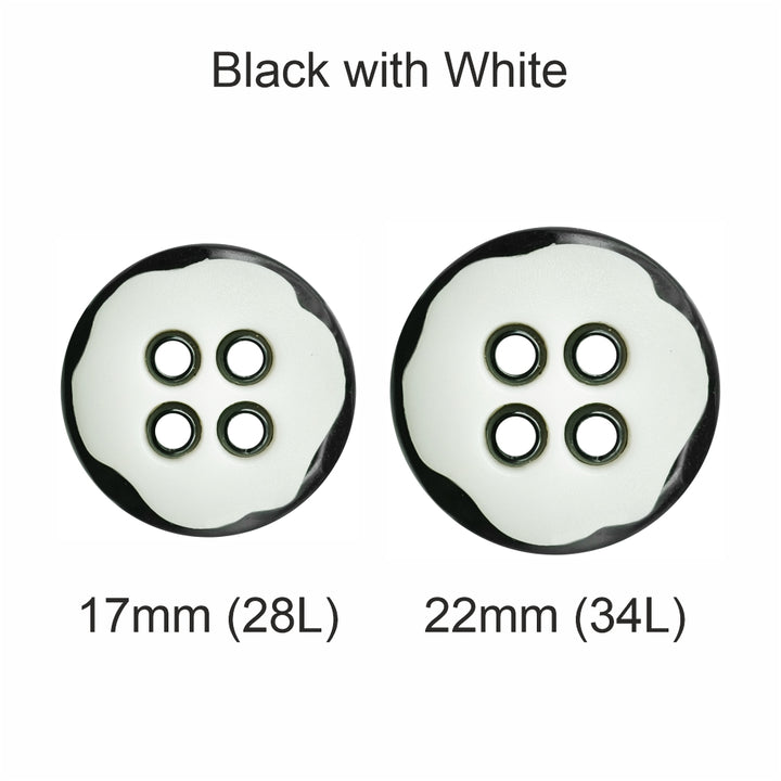 Black with White Round 4-Hole Polyester Buttons for Coats/Blazers
