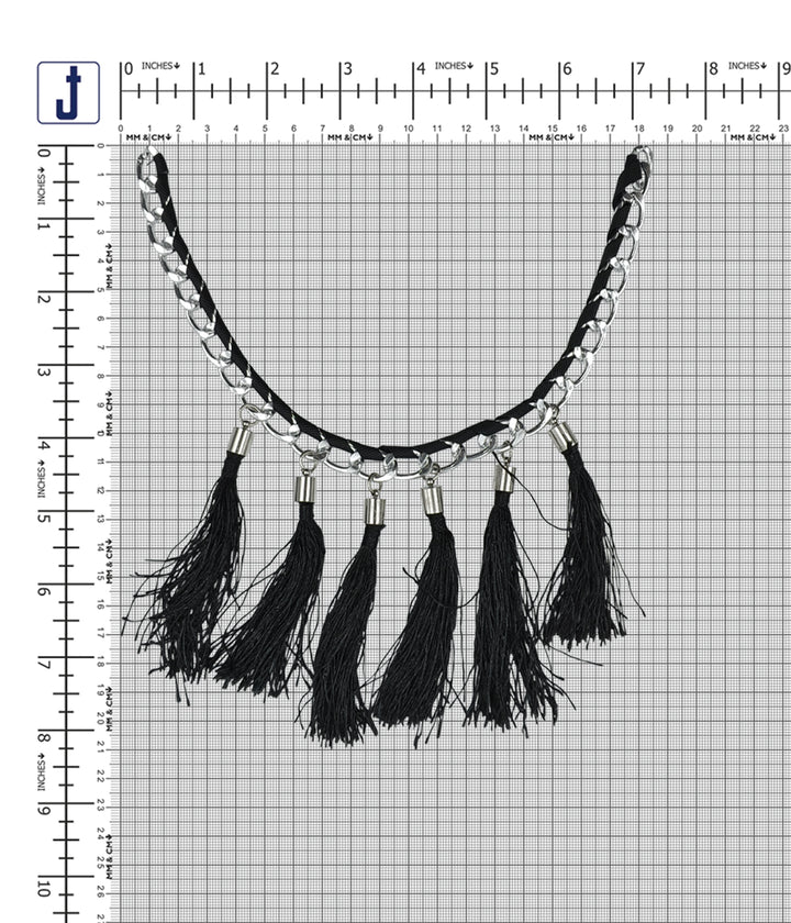 Boho Chic Black Tassel Necklace with Silver Chain