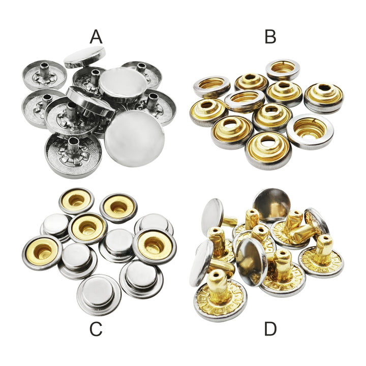 Shiny Silver 4-Part Press Snap Buttons Fasteners Set for Garments/Leather Accessories