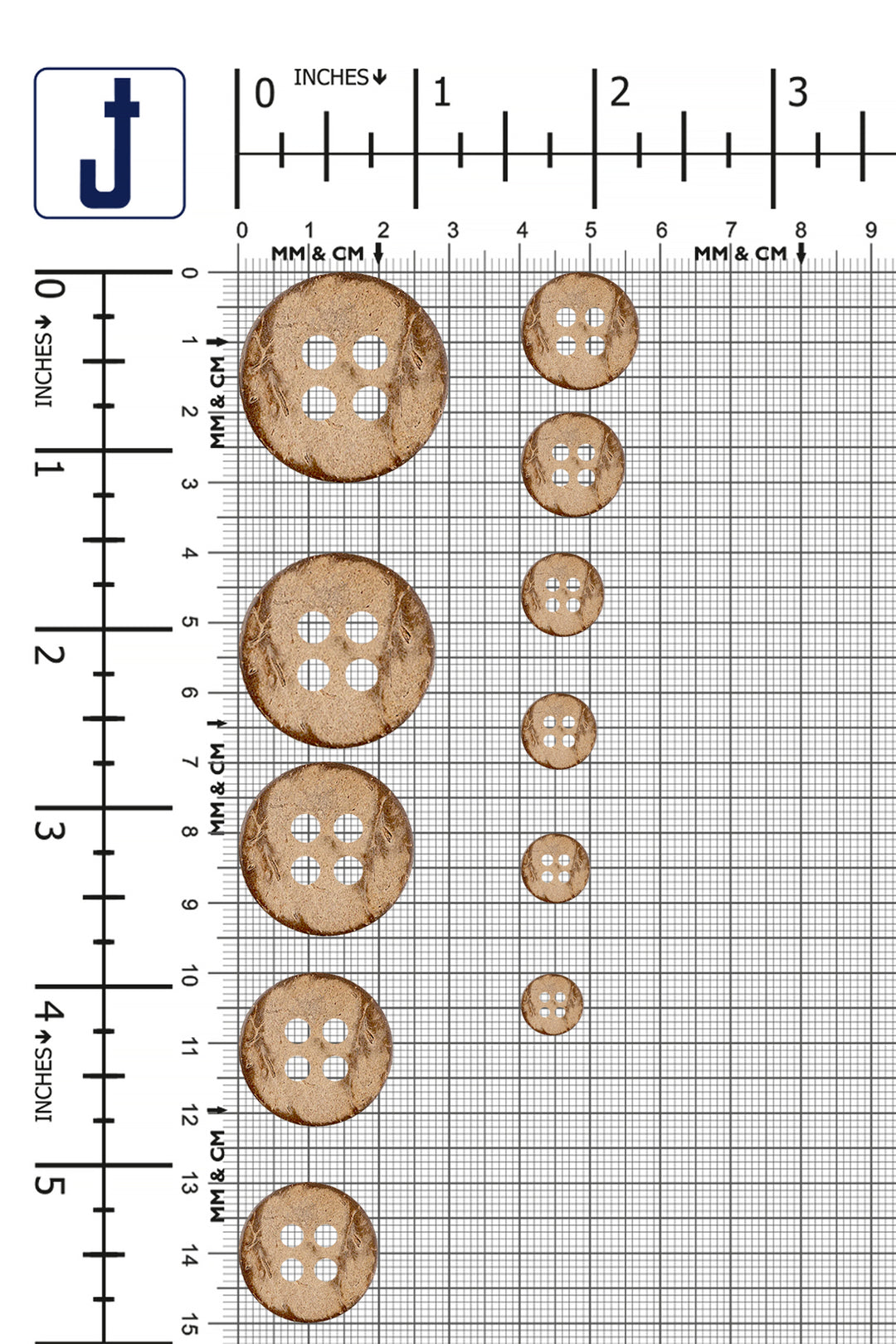 Smooth Finish Natural Coco Shell 4 Hole Buttons