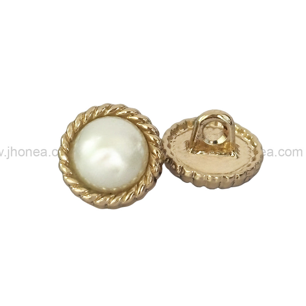 Shiny Round Shape Engraved Rim Pearl Metal Button