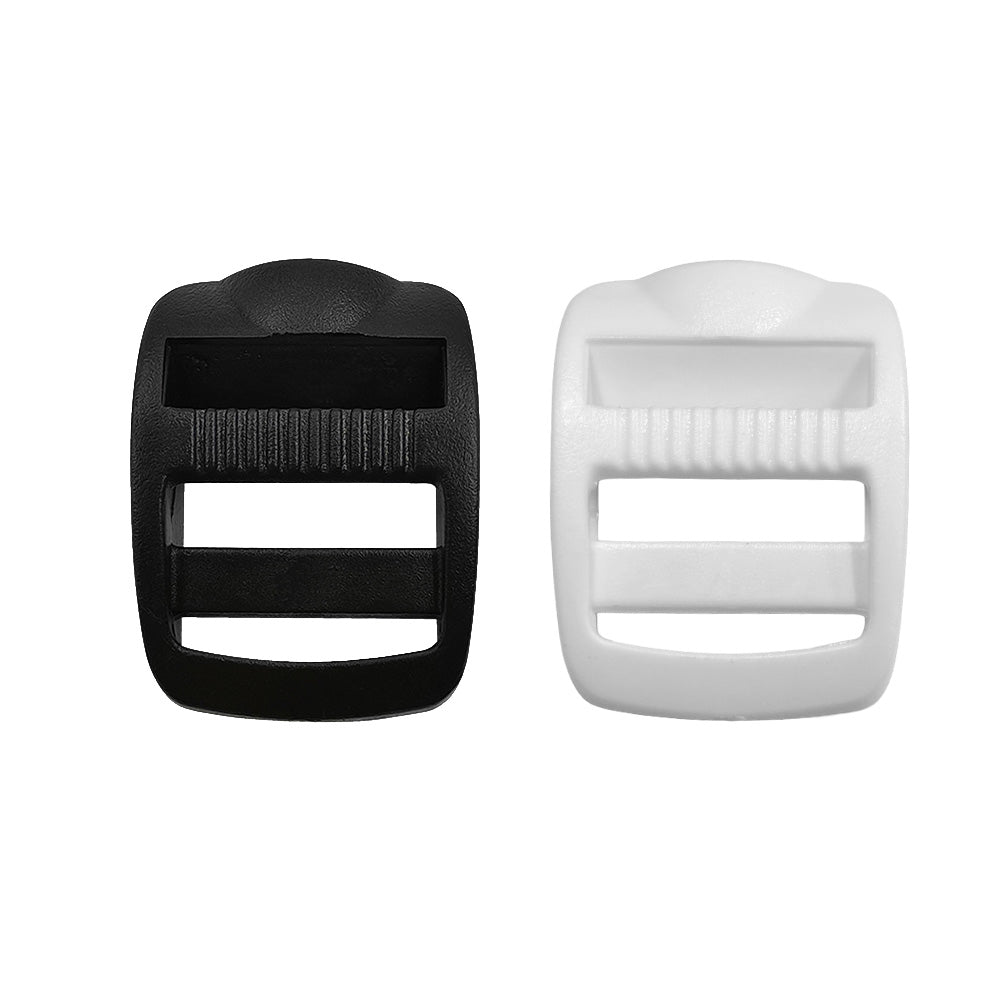 Adjustable 25mm Ladder Lock Slider Strap Webbing Plastic Buckle. black and white