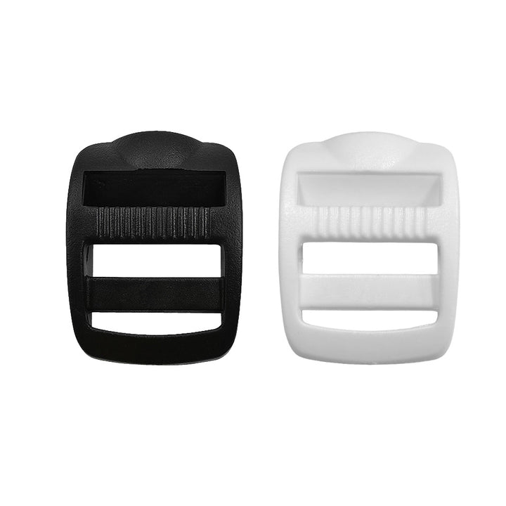 Adjustable 25mm Ladder Lock Slider Strap Webbing Plastic Buckle. black and white