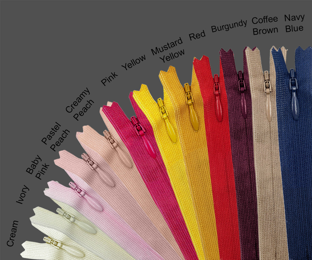 YKK #2 Invisible Closed-End Concealed Zipper 18 Inch Assorted Colors Pack of 60 Pieces