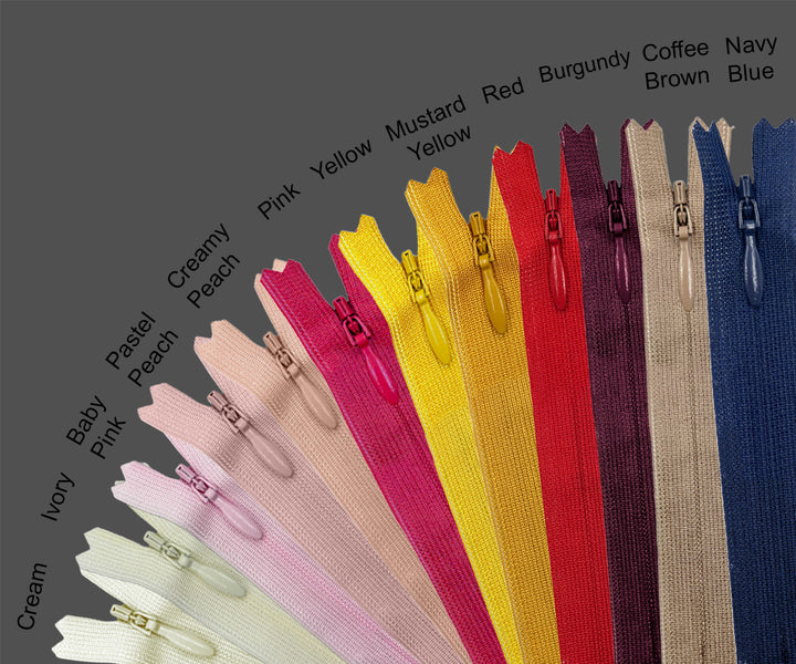 YKK #2 Invisible Closed-End Concealed Zipper 18 Inch Assorted Colors Pack of 60 Pieces