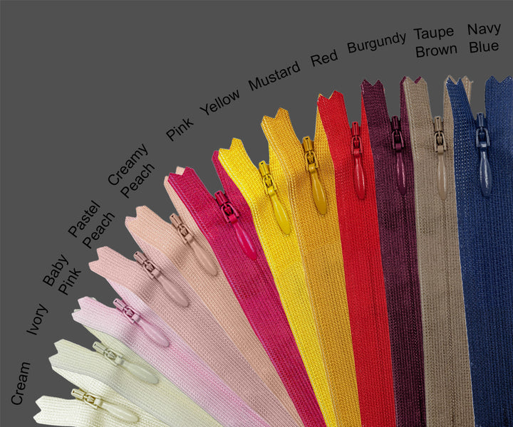 YKK #2 Invisible Closed-End Concealed Zipper 18 Inch Assorted Colors Pack of 60 Pieces