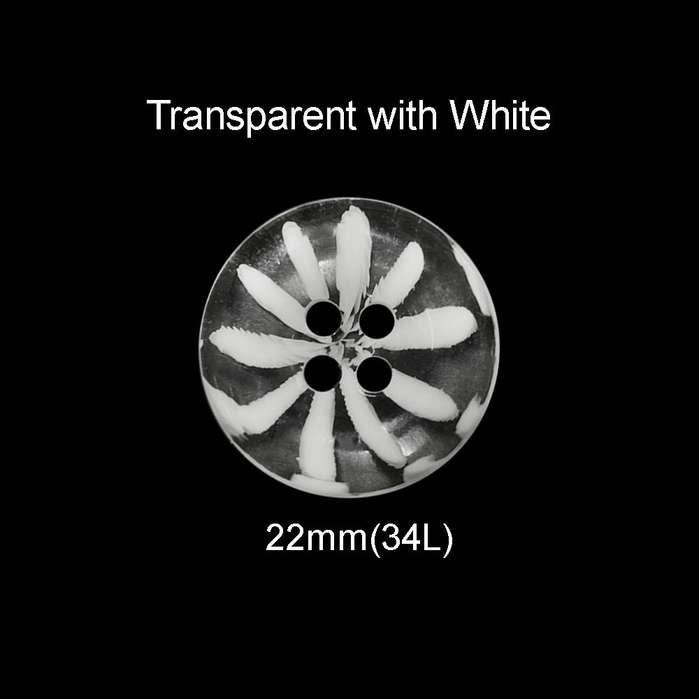Stylish Transparent with White 4-Hole Polyester Button