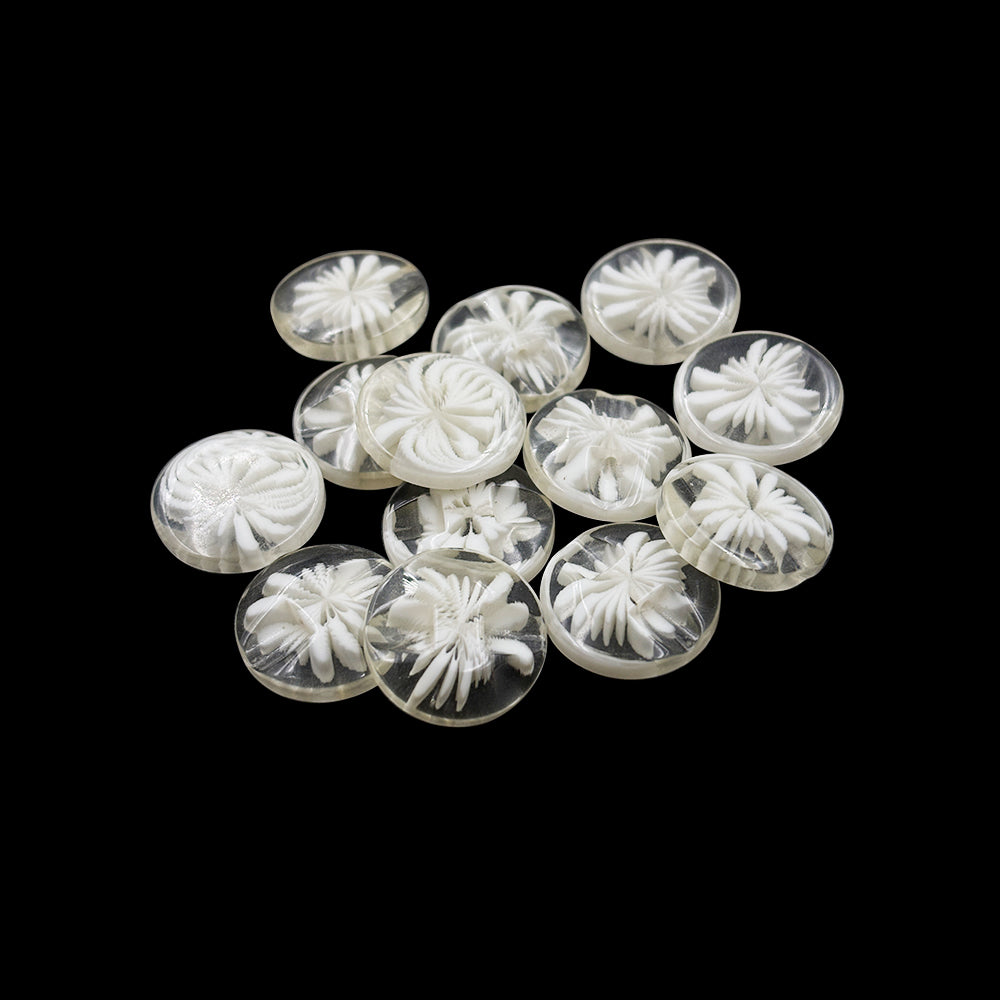 Elegant Transparent Round Flower Polyester Back Side Hole Button