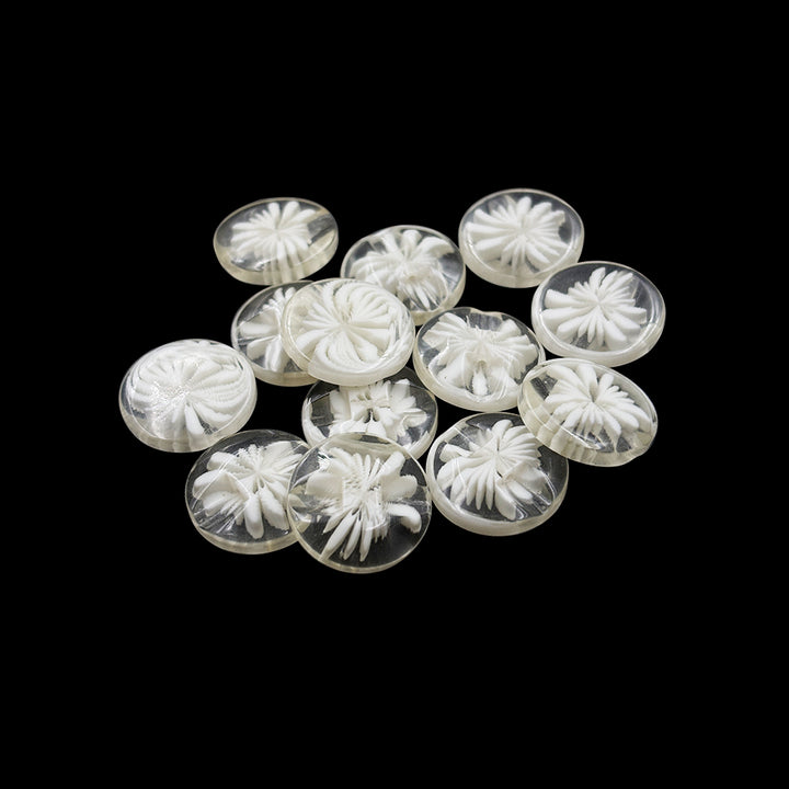Elegant Transparent Round Flower Polyester Back Side Hole Button