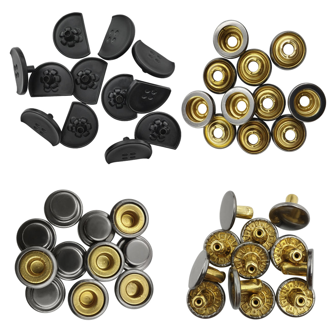 4-Part Matte Black Metal Snap Button Set for Jackets/Leather Accessories