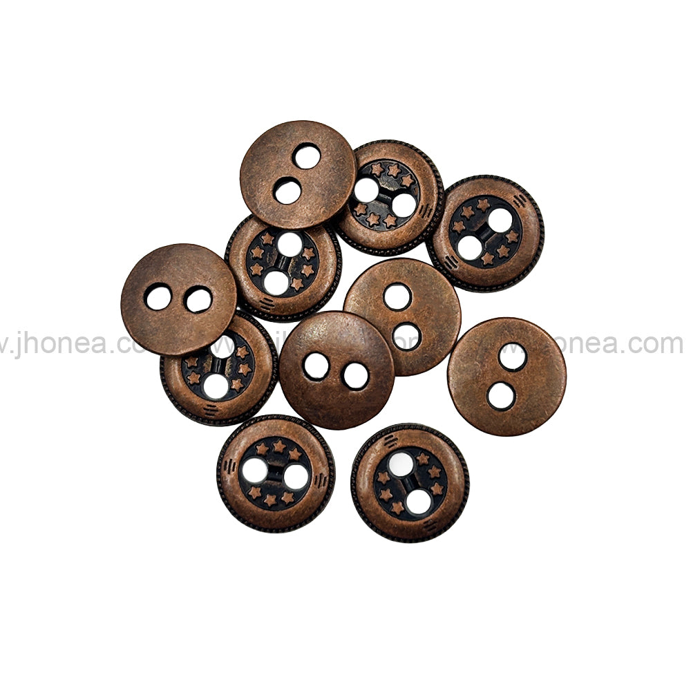 Premium Round Shape Antique Copper Stars Engraved 2-Hole Metal Buttons
