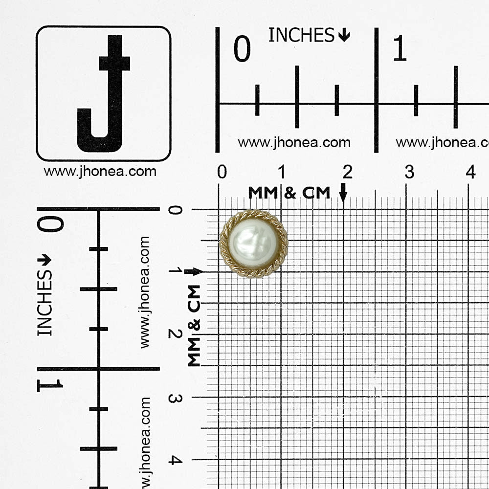 Shiny Round Shape Engraved Rim Pearl Metal Button