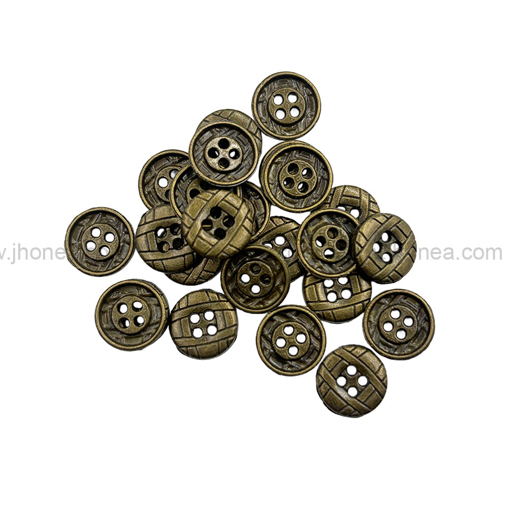 Engraved Design Antique Brass Round Shape 4-Hole Shirt Metal Buttons