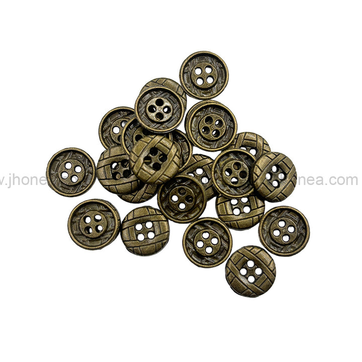Engraved Design Antique Brass Round Shape 4-Hole Shirt Metal Buttons