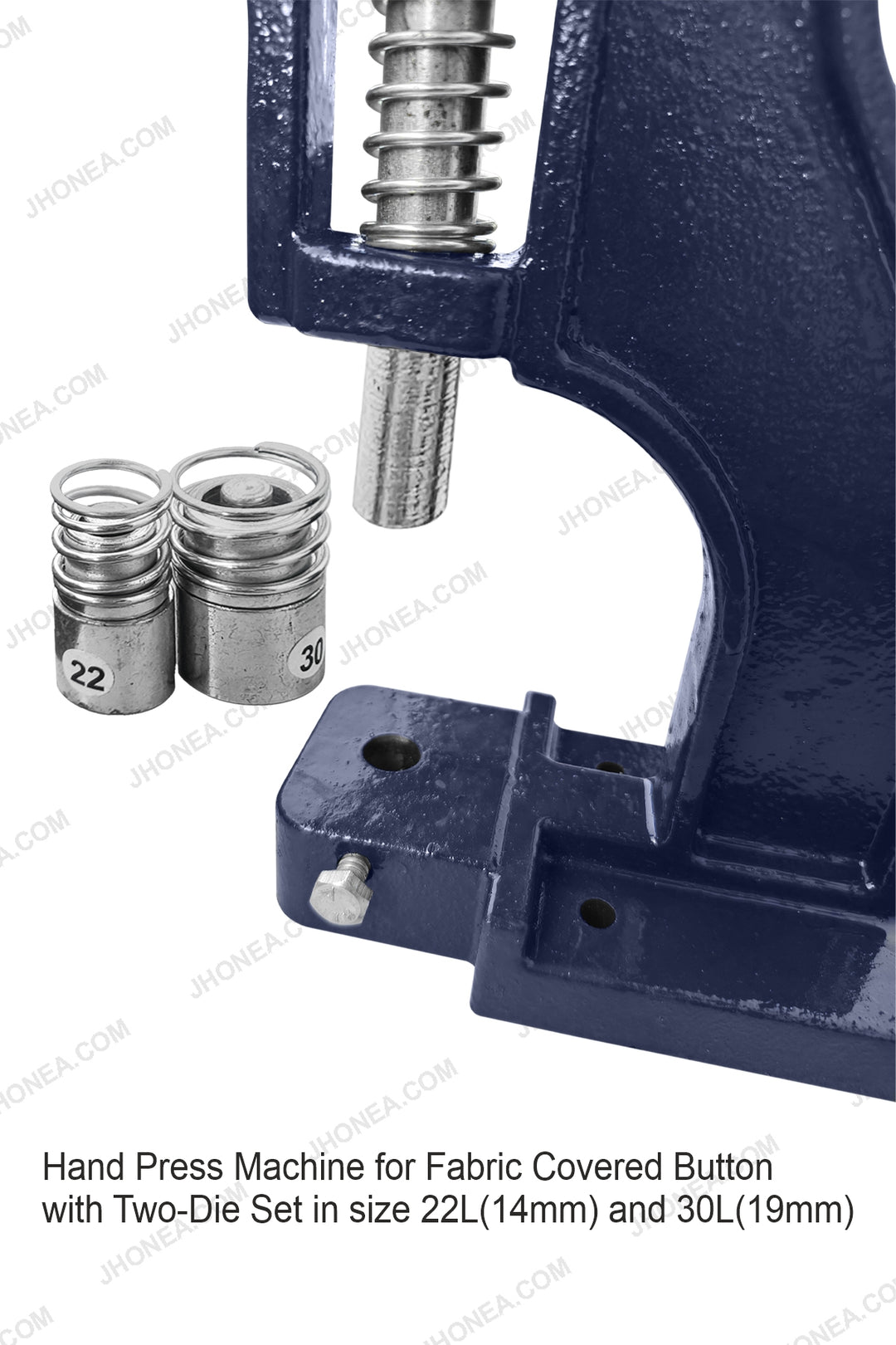 Manual Hand Press Machine with Two-Die set for Fabric Covered Buttons. Size 22L and 30L.