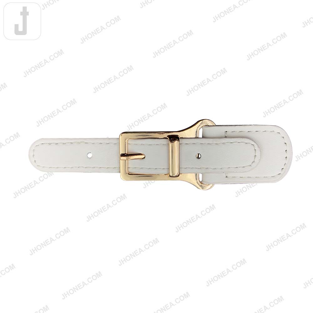Fashionable Shiny Gold with White Buckle with Prong PU Belt