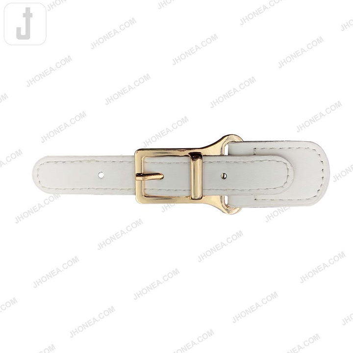 Fashionable Shiny Gold with White Buckle with Prong PU Belt