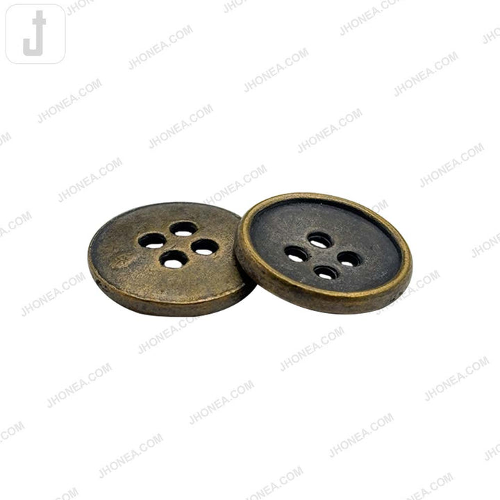 Round Vintage Style 4-Hole Metal Buttons for Sewing and Crafts