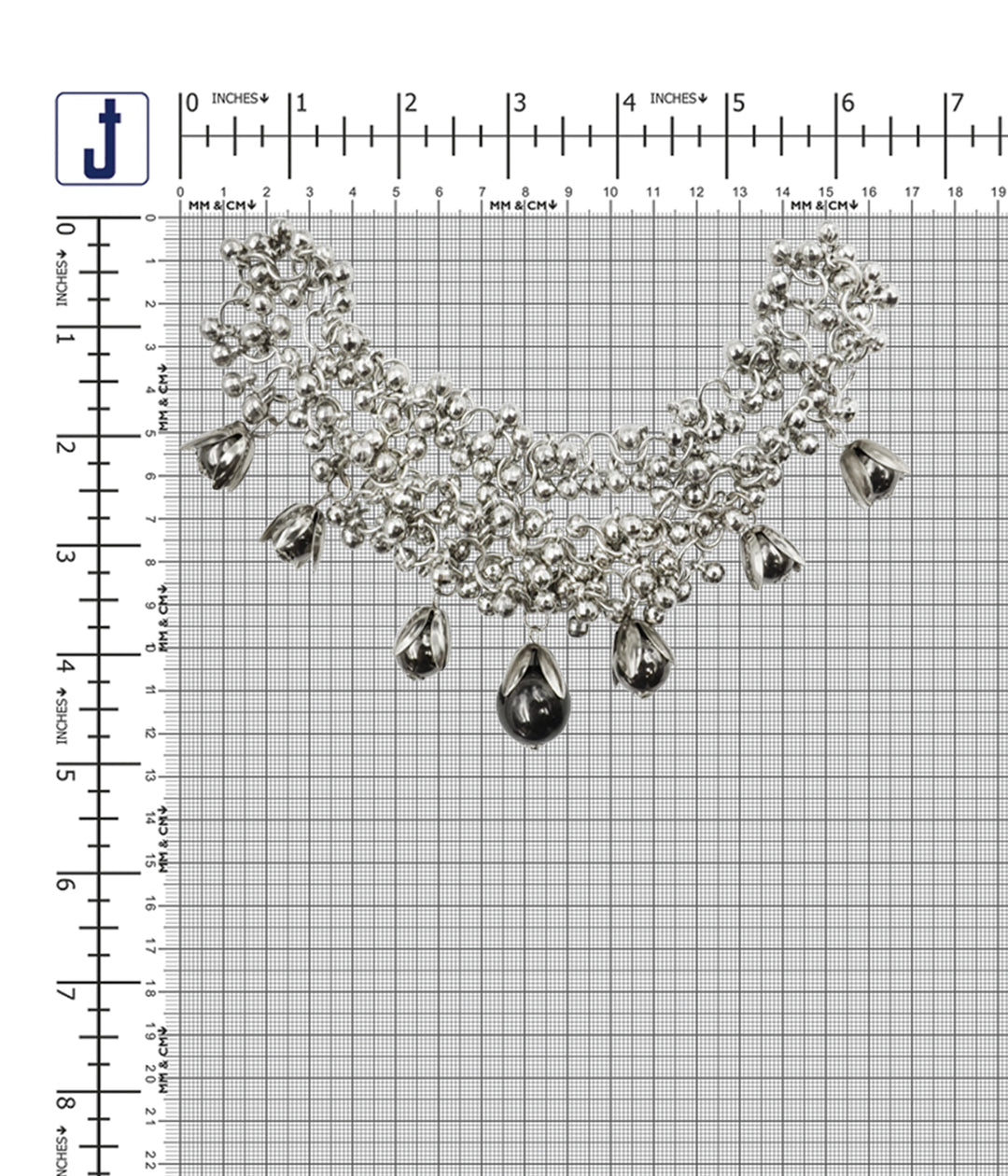 Elegant Silver Beaded Neckline with Hanging Bell Charms