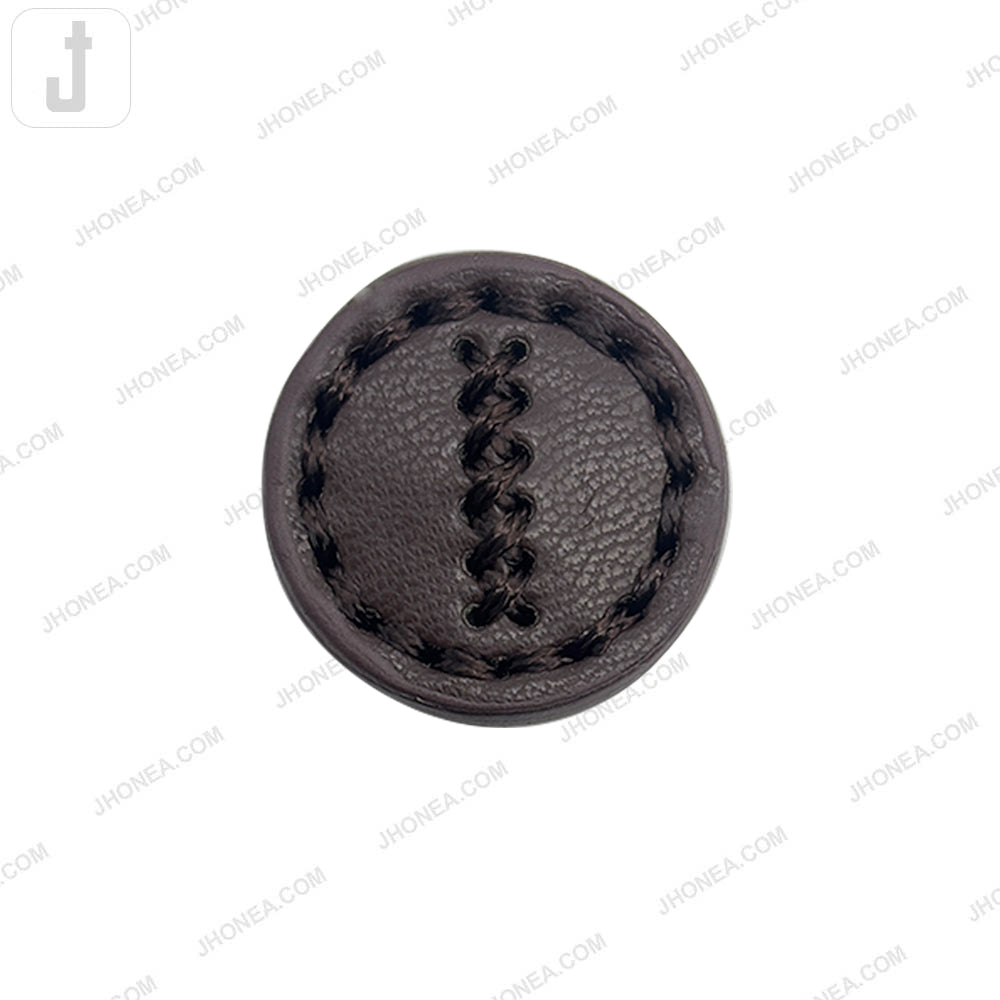 Dark Brown Elegant Stitched PU Leather Down Loop Button 25mm