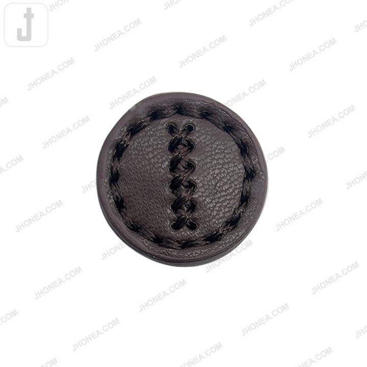 Dark Brown Elegant Stitched PU Leather Down Loop Button 25mm