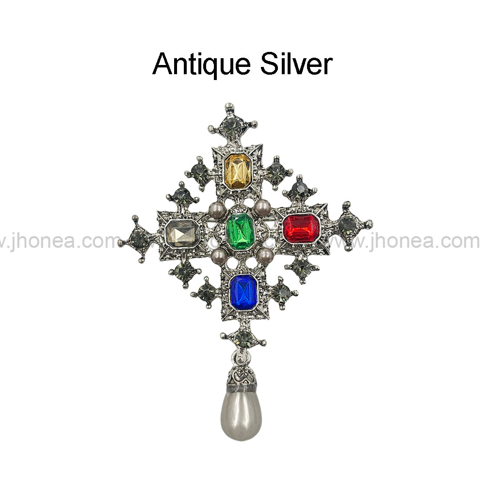 Beautiful Vintage Multicolour Diamond & Pearl Brooch Pin