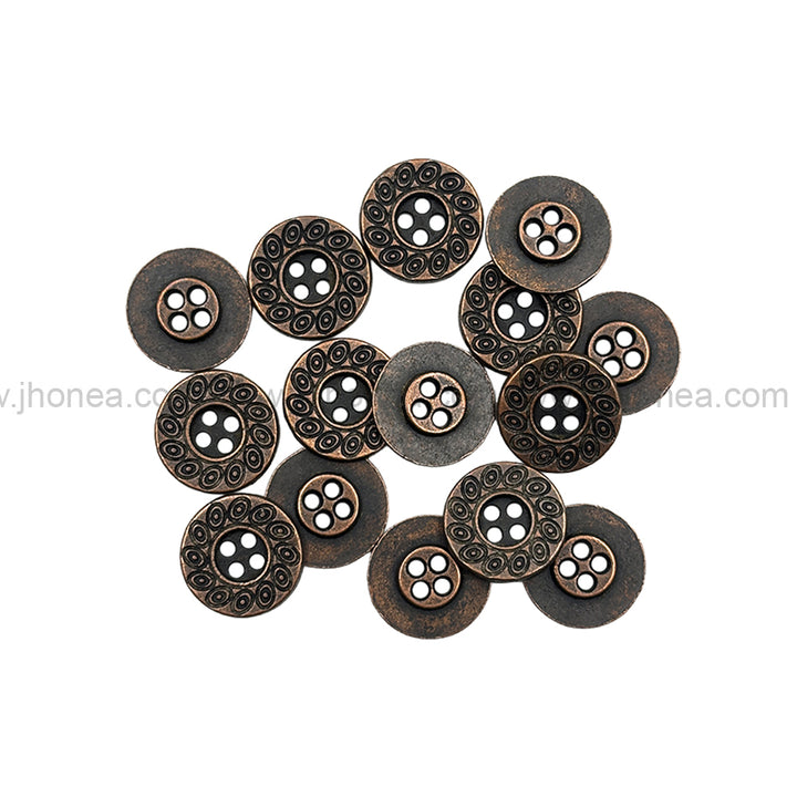 Beautiful Eye-Catching Engraved Design Antique Copper 4-Hole Metal Buttons