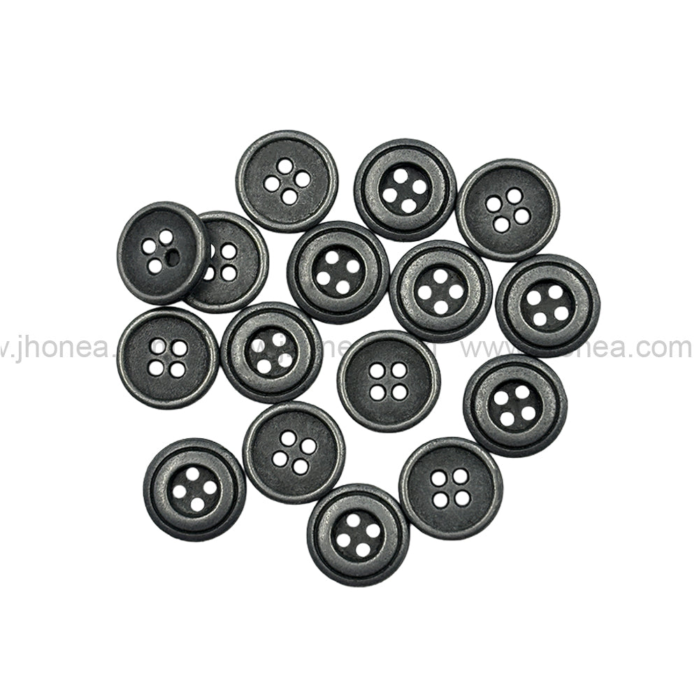 Vintage 4-Hole Double-Rim Antique Silver Round 11mm(18L) Metal Buttons