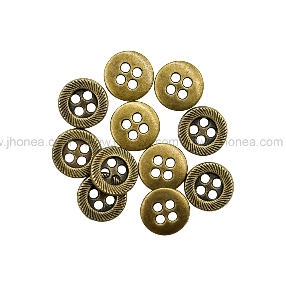 Rounded Rim Antique Brass 4-Hole Shirt/Kurta Metal Buttons