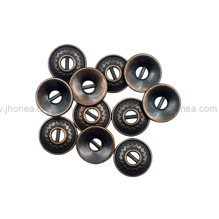 Very Unique Structure Engraved Design Antique Copper Metal 2-Hole Shirt Buttons