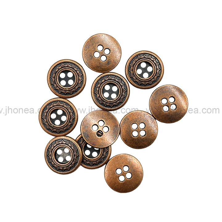 Sun Design Round Shape Antique Copper 4-Hole Metal Buttons for Shirts