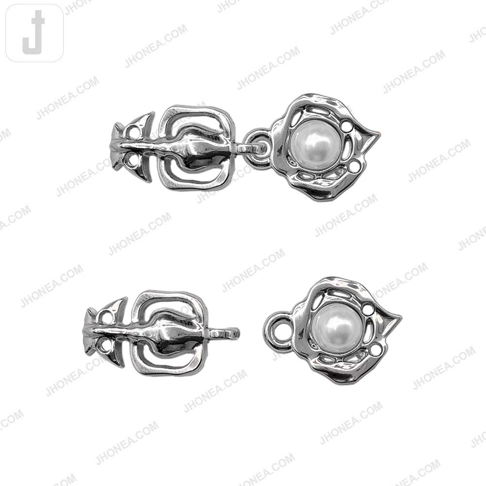 Trendy Shiny Silver Pearl Clasp Buckle Hook and Eye Metal Buckle for Fashion Use