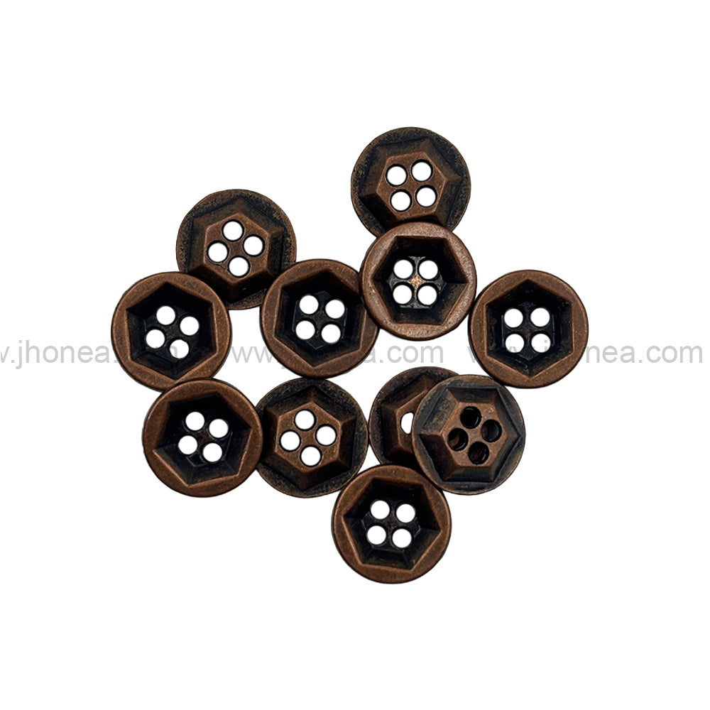 Solid Design Geometric Pattern 4-Hole Antique Copper Metal Shirt Buttons