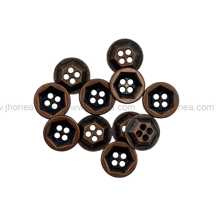 Solid Design Geometric Pattern 4-Hole Antique Copper Metal Shirt Buttons