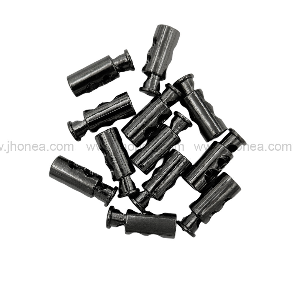 Classic Shiny Black Nickel (Gunmetal) Two-Hole Spring Plastic Cord Lock for Hoodies