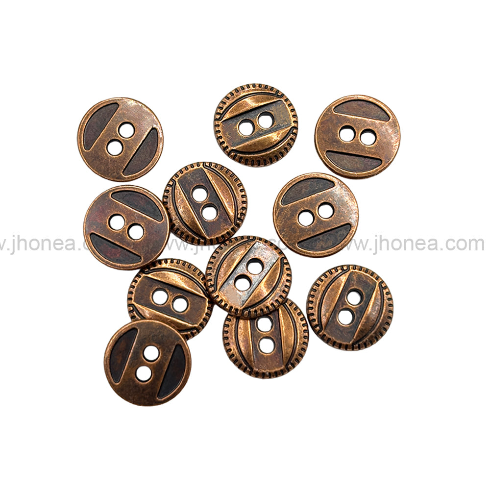 Western Style 2-Hole Round Shape Antique Copper Metal Button for Dresses
