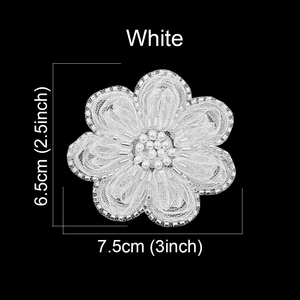 Exquisite Dyeable Mesh Beaded Flower Lace Applique for Dresses & Bridal Wear