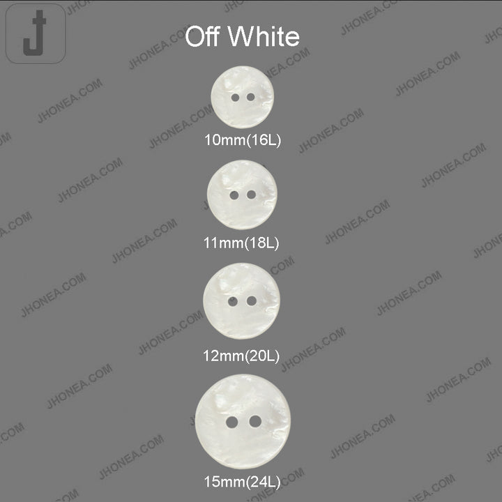 Off White Shiny & Glossy 2-Hole Shirt Buttons for Shirts