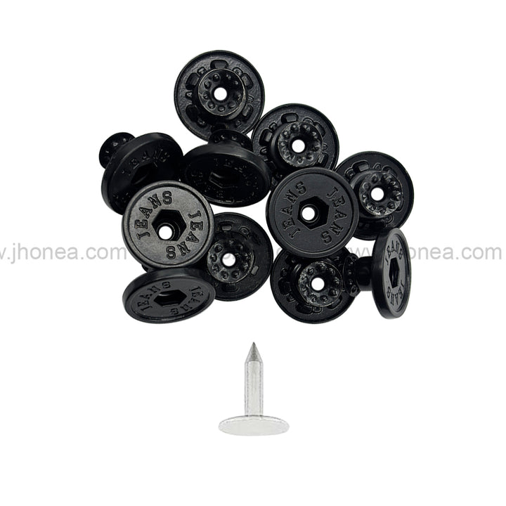 Matte Black 17mm Jeans Button with Tack and Aluminum Nail for Denim Clothing