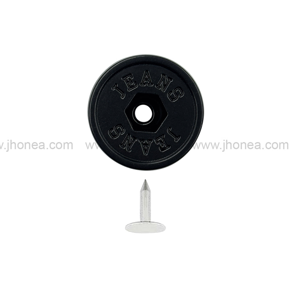 Matte Black 17mm Jeans Button with Tack and Aluminum Nail for Denim Clothing