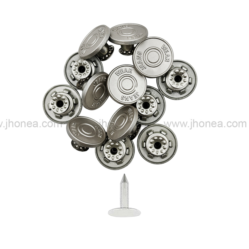 Classic 17mm(28L) Matte Silver Tack Jeans Button for Denim & Apparel