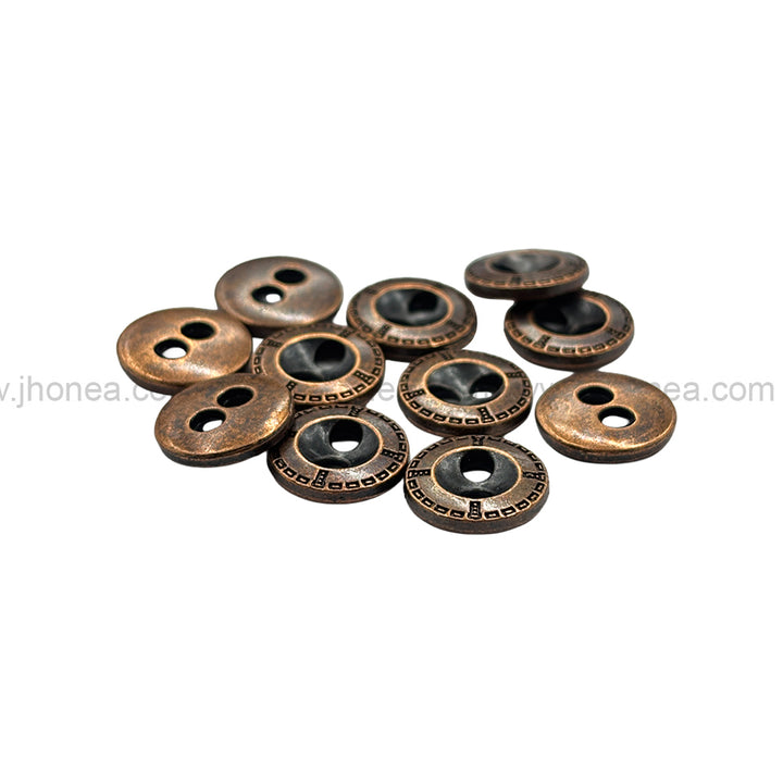 Engraved Rim 2-Hole Round Shape Shirt/Kurta Metal Buttons