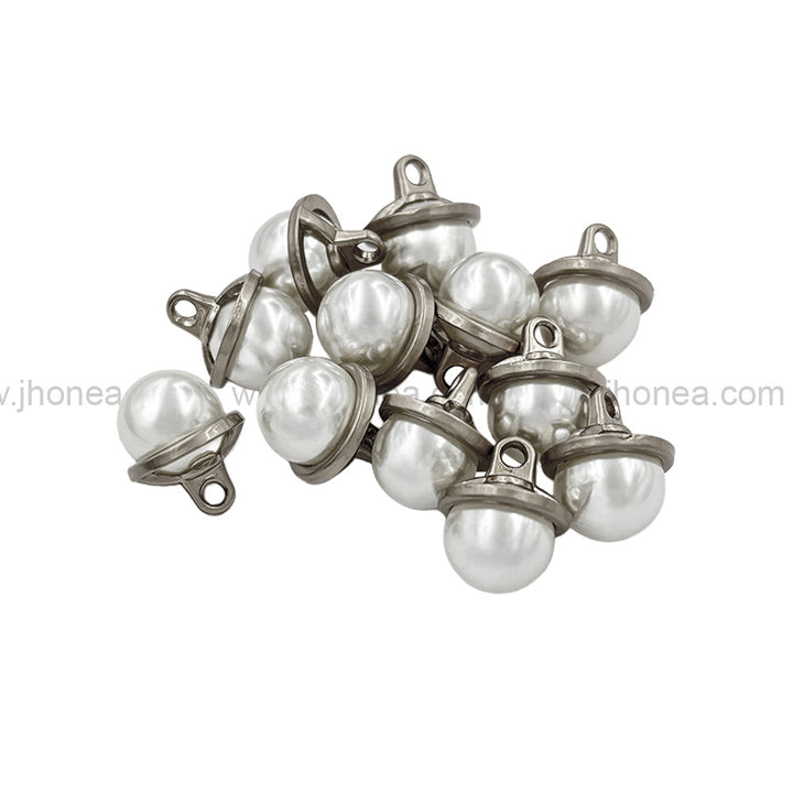 11mm (18L) Matte Silver Round Shape Pearl Metal Button