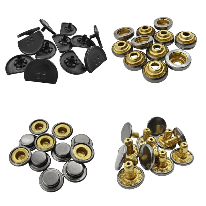 4-Part Matte Black Metal Snap Button Set for Jackets/Leather Accessories