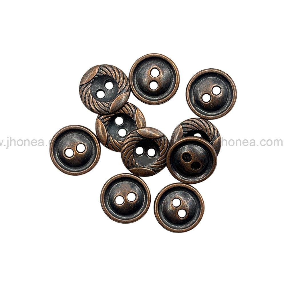 Engraved Rounded Rim 2-Hole Round Shape Antique Copper Shirt/Kurta Buttons