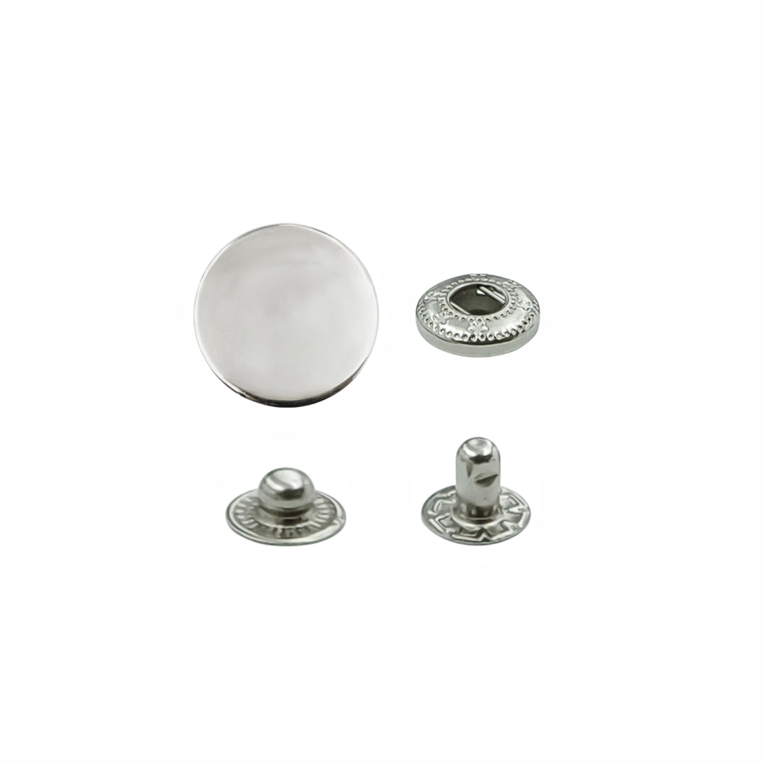 Standard-Quality Shiny Silver 4-Part Metal Snap Buttons for Leather, Jackets, DIY