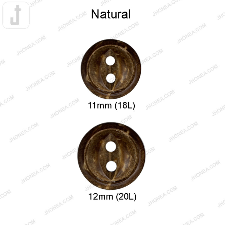 Decorative Round Coco Shell 2 Hole Button with Leaf Center Detail