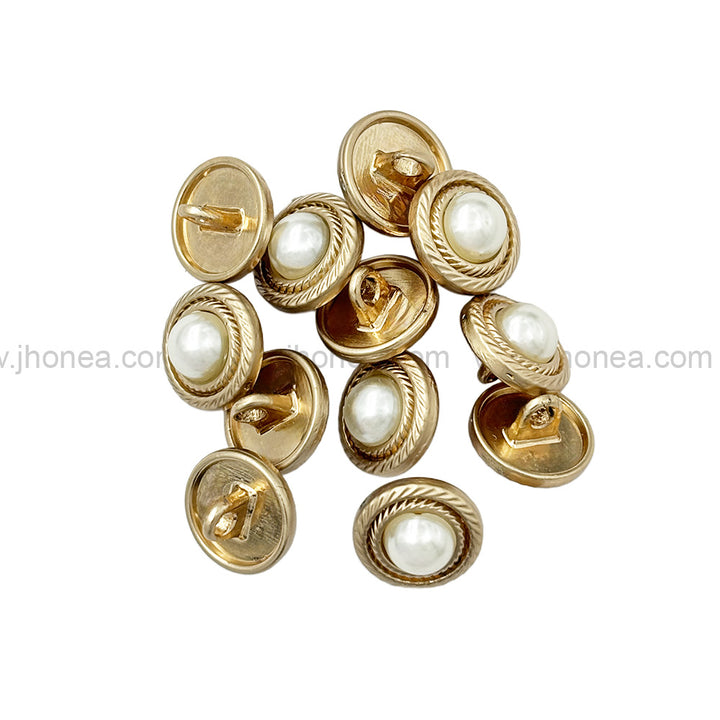 Matte Gold Round Shape Pearl Metal Button with Downhole Loop