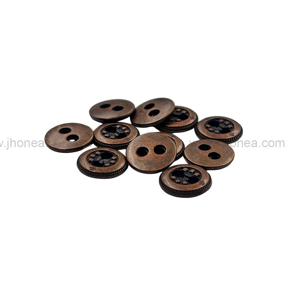 Premium Round Shape Stars Engraved 2-Hole Metal Buttons