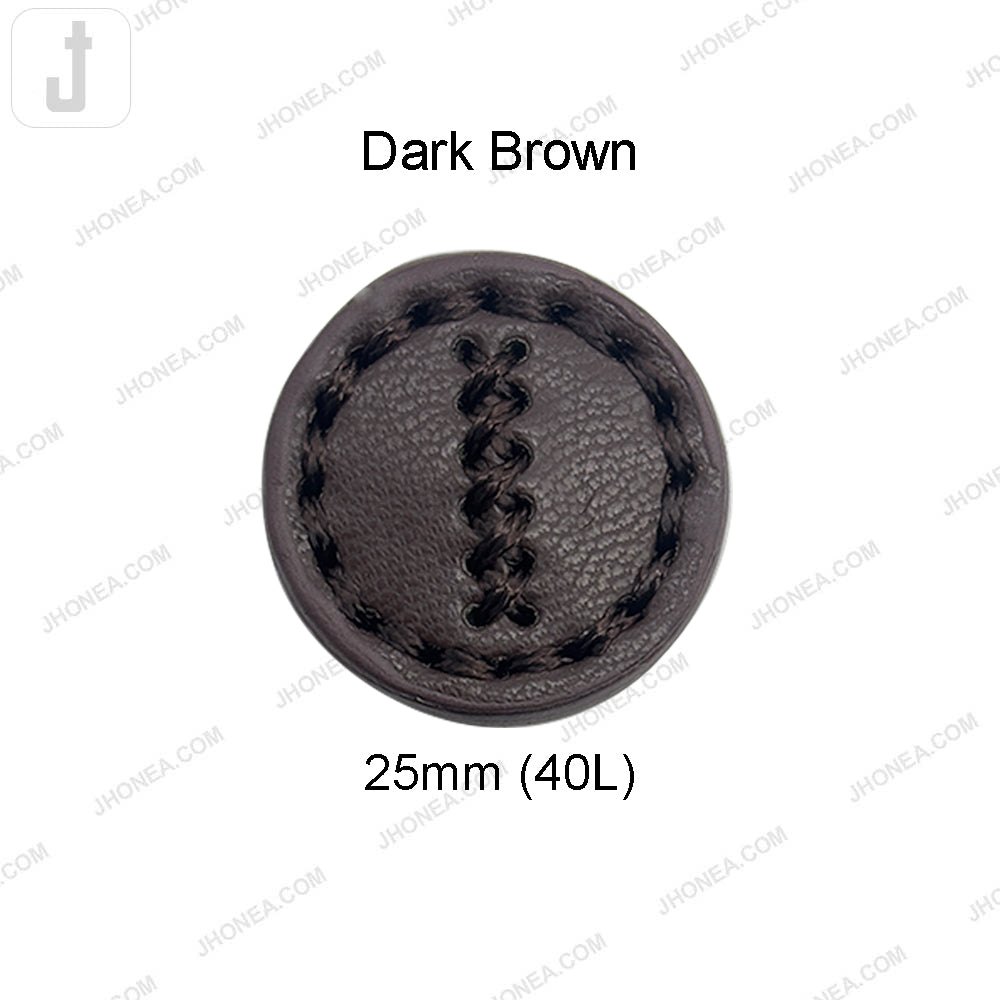 Dark Brown Elegant Stitched PU Leather Down Loop Button
